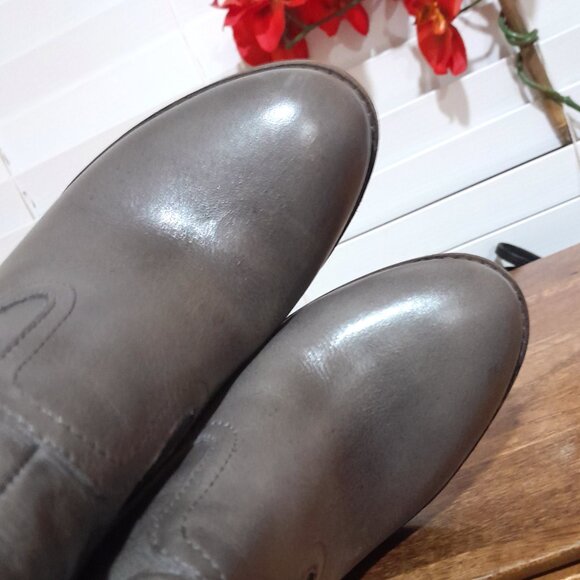 Leather Gray Round Toe Ankle Boots Inner Zip High Heel 4 Inches Lucky Brand - Picture 5 of 9